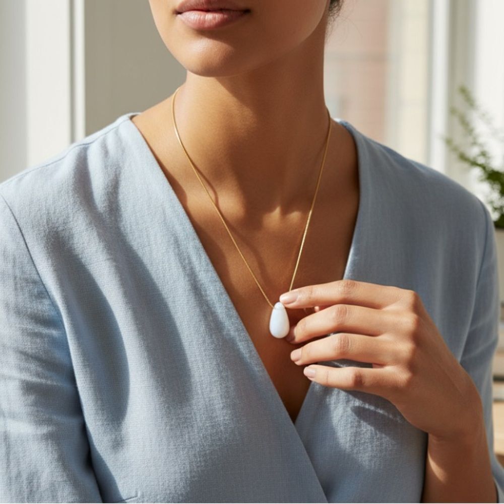 Madewell Milky Quartz Teardrop Gold-Tone Box Chain Necklace